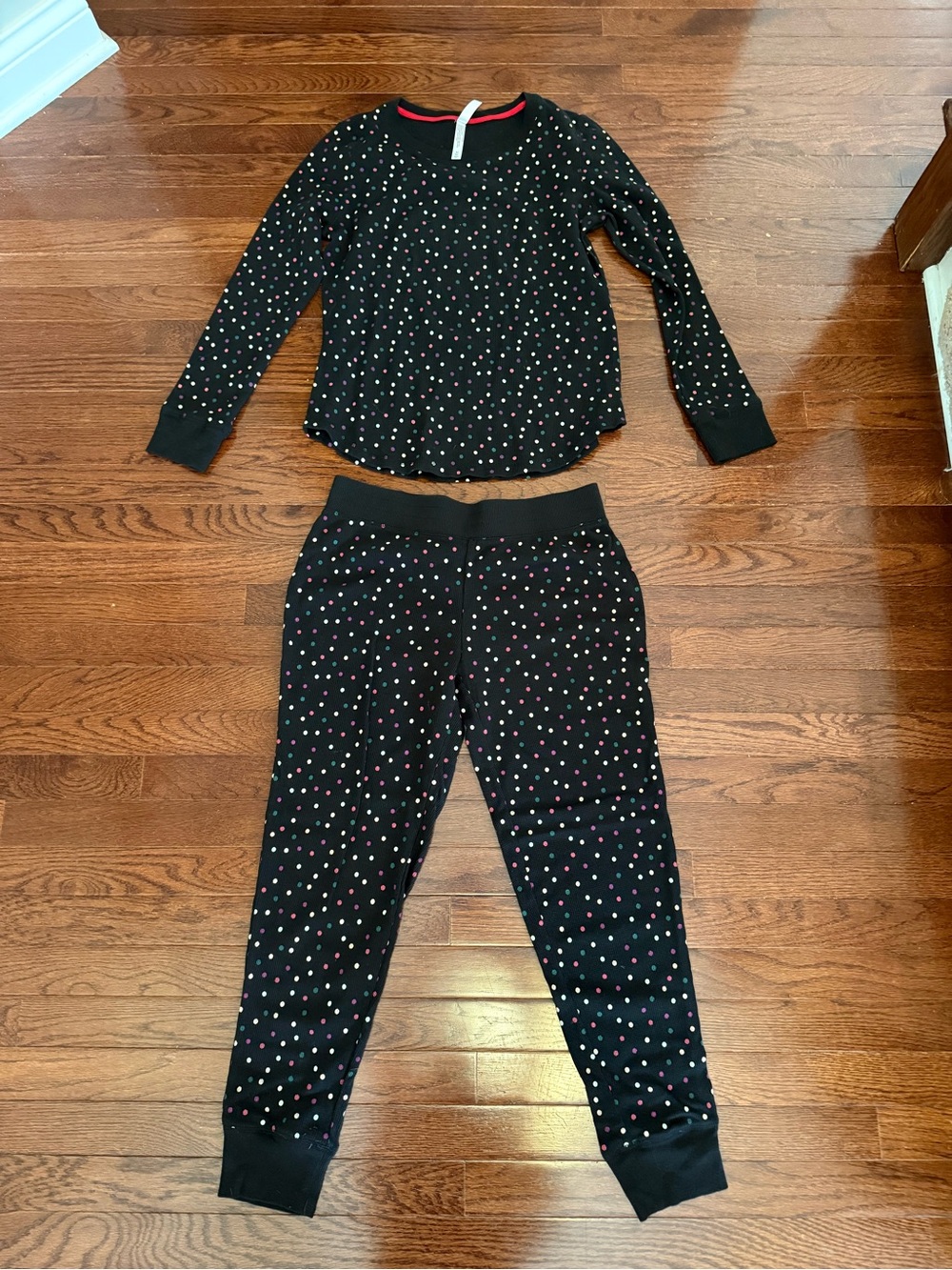 Gilligan & O'Malley Black Pajama Set with Pink and White Polka Dots